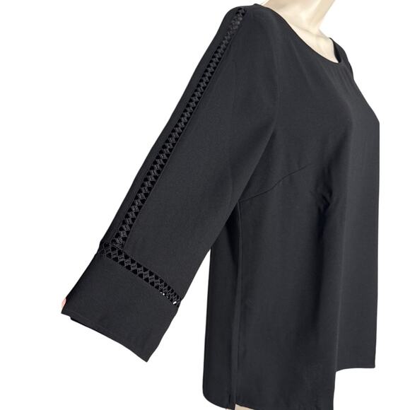 NWT Talbots Petite Lace Sleeve Crepe Popover Blouse Black Size MP - Picture 8 of 9